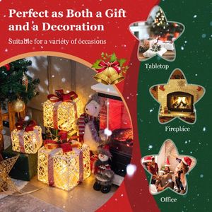 Juego de 3 Cajas de Regalo Navideñas Iluminadas con Lazos Rojos, Decoraciones Festivas para las Fiestas - Product Image 5