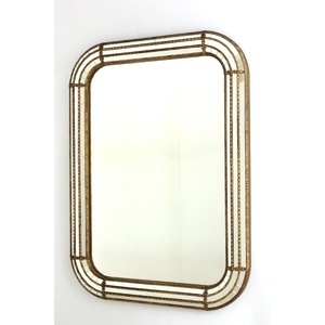 Miroir rectangulaire à cadre métallique Art Déco, à fixer au mur, surface en verre décorative, finition dorée - Product Image 5