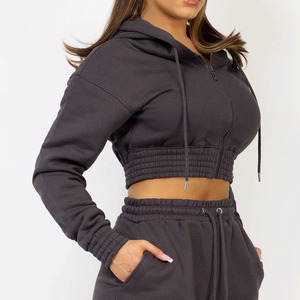 Conjunto de Shorts Deportivos para Mujer con Logotipo Personalizado al por Mayor / Conjunto Informal de Alta Calidad 100% Algodón con Sudadera Corta a Juego - Product Image 1