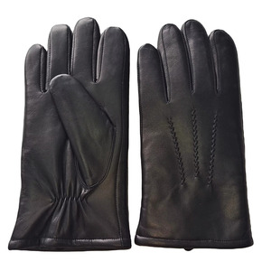 Black Leather Winter <b>Gloves</b> Wrist Length Thermal Unlined Plain Style Daily Use - Product Image 1