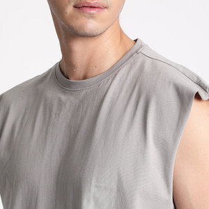เสื้อยืดแขนกุดคอกลมผู้ชาย ทรงปกติ สีพื้น สวมใส่สบาย สีเทา - Product Image 6