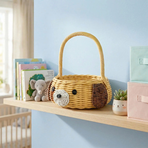 Cesta de Mimbre Hecha a Mano con Forma de Cara de Cachorro, con Asa, Organizador de Juguetes para el Hogar, Hotel, Guardería, Decoración Infantil - Product Image 4