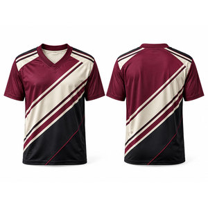 Camiseta de Fútbol para Hombre, Rayas Marrón, Negro y Blanco, Manga Corta, Cuello en V, Poliéster que Absorbe la Humedad, Ajuste Atlético, para Todas las Temporadas - Product Image 1