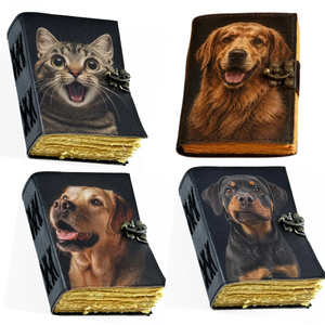 <b>Custom</b> <b>Pet</b> <b>Portrait</b> Leather Journal Personalized <b>Pet</b> Lover Gift UV Printed Handmade Journal Deckle Edge Paper Notebook - Product Image 1