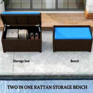 Sgabello Contenitore Blu per Esterni con Piattaforma, Comodo Sedile Mobile per Uso Interno/Esterno - Product Image 2