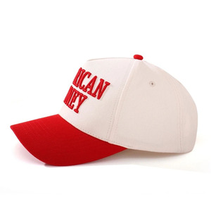 Casquette de baseball personnalisée avec broderie 3D en lettres, bicolore, blanc cassé et rouge, visière incurvée, polyester, fermeture snapback, respirante, imperméable, unisexe - Product Image 2