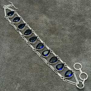 Blue Sapphire Gemstone Bracelet Handmade 925 Sterling <b>Silver</b> Jewelry Natural Blue Stone Womens Bracelet Gift - Product Image 6