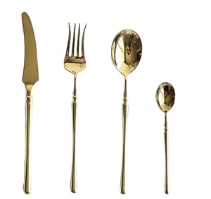 Juegos de cubiertos de vajilla de acero inoxidable de grado alimenticio de estilo clásico, juego de cubiertos chapados en oro para el hogar y el Hotel - Product Image 1