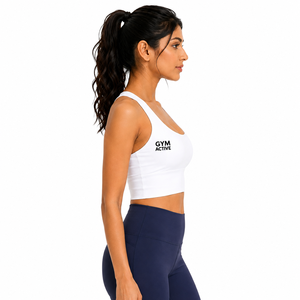 Women <b>White</b> Racerback High Support Spandex/Nylon Sports Bra <b>Crop</b> Top High Waist <b>Leggings</b> Set Custom Gym Activewear Yoga Workout - Product Image 3
