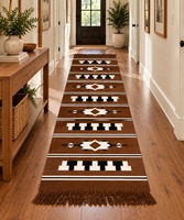 STAR HOMETEX Tapis de couloir en laine marron à motif géométrique, antidérapant, tissage plat, style bohème, à poils ras