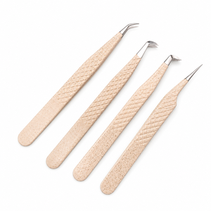 Ensemble de pinces à cils en acier inoxydable avec poignée pailletée de qualité supérieure, outil professionnel pour l'extension et l'isolation des cils, avec étui de rangement - Product Image 3