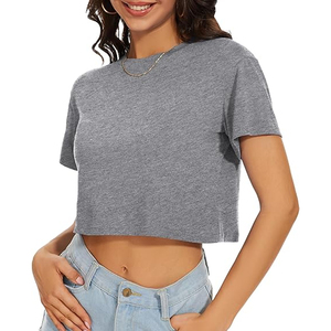 Camiseta Corta Oversize para Mujer, de Algodón, Hombros Caídos, Corte Holgado, Lisa, Estilo Urbano, con Logotipo Personalizado, Top de Verano - Product Image 1