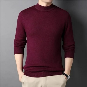 New Men's Slim Fit Half <b>Turtleneck</b> Cashmere <b>Sweater</b> Youth Sweatshirt with Plain Dyed Knit Pullover for Autumn Solid Pattern - Product Image 3