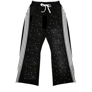 Customized Loose Fit Rhinestone Studded Flare Pants Premium Heavyweight Distressed Fleece Sweatpants <b>Y2K</b> Unisex Ripped <b>Tracksuit</b> - Product Image 5