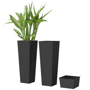 Set di 2 Vasi per Fiori in Metallo Smaltato Nero con Fori di Drenaggio, Alti 32 Pollici, Fioriere da Esterno per Hotel - Product Image 1