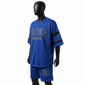 Ensemble de shorts de baseball pour hommes, tissu en polyester mesh premium, design à panneaux bleus, broderie personnalisée pour ensemble de shorts homme - Product Image 5