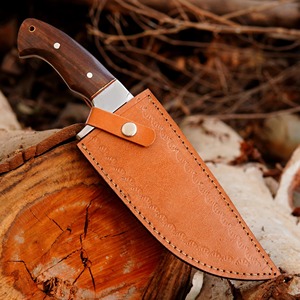 Cuchillo Bowie hecho a mano de acero con alto contenido de carbono, punta caída, grado industrial/DIY, con mango de madera y funda de cuero, 12 pulgadas - Product Image 6