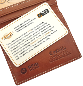 Good Quality Castello Italian Vacchetta Leather RFID Slim Men's ID Card Case Holder Checker Embossed Top Ranking OEM ODM Open - Product Image 6