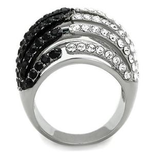 TK1686 Two-Tone IP Black Stainless Steel <b>Ring</b> with Top Grade Crystal Jet Color Dishes & <b>Plates</b> - Product Image 3