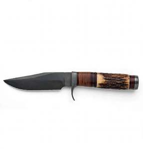 Outil de terrain extérieur artisanal en acier au carbone avec manche en cuir superposé en bois de cerf - Product Image 1