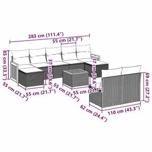 Ensemble de canapés de jardin en rotin noir avec coussins en mousse haute densité, mobilier d'extérieur au design contemporain, résistant à l'eau et aux UV, en PE - Product Image 3