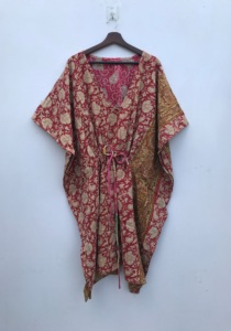 Cotton Vintage Handmade Kantha Work <b>Kaftan</b> Fashionable Designer Export Quality Fabric Washable womens Dress - Product Image 2
