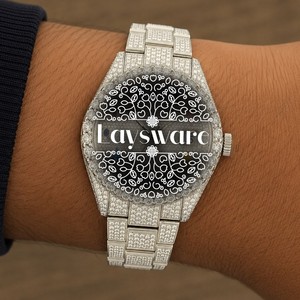 Reloj de Lujo Laysware con Diamantes Moissanite VVS Analógicos, Caja Redonda de Acero Inoxidable, Reloj de Cuarzo para Mujer - Product Image 1