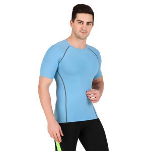 Chemises de compression pour hommes pour la musculation - imprimées, sans coutures, respirantes, anti-transpiration, coupe ajustée, polyester et élasthanne, col rond, manches courtes - Product Image 4