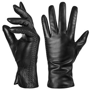 Gants en cuir de mouton véritable pour hommes, gants chauds d'hiver pour écran tactile, pour sports de plein air, doublure en nylon, gants de conduite - Product Image 1