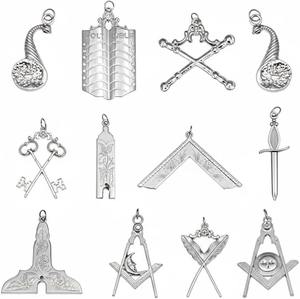 Joyería para el cuello de oficiales de la Logia Azul Masónica - Juego de 12 en material plateado, tipo de metal latón. - Product Image 1