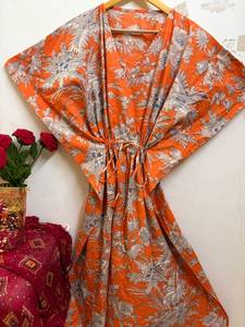 Women's <b>Blue</b> Floral Cotton Maxi Lounge Dress Batwing Sleeves Safari Print Holiday Wear Casual Summer <b>Tunic</b> Regular Fit Bohemian - Product Image 3