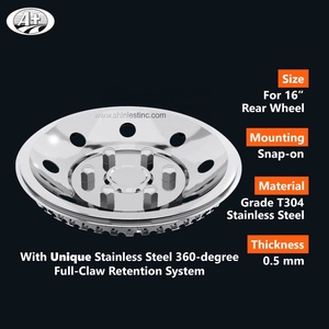 Enjoliveurs de roue arrière de 16 pouces Snap-On pour les camions et les autobus américains Finition en acier inoxydable - Product Image 2