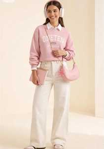 Oneten Women Pink Letter Print Crewneck Sweatshirt Loose <b>Long</b> <b>Sleeve</b> Autumn <b>Top</b> - Product Image 5