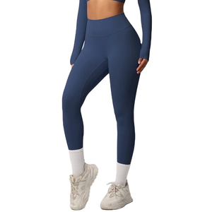 Leggings de Yoga de Cintura Alta y Color Sólido con Detalle Fruncido, Cintura Elástica, Estiramiento en Cuatro Direcciones, Pantalones Sin Costuras de Run Apparel - Product Image 2