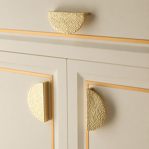 Solid Brass Half Moon <b>Cabinet</b> <b>Knob</b> <b>Gold</b> Finish Textured Decorative Drawer Pull Wardrobe Door Handle Modern Furniture Hardware - Product Image 5