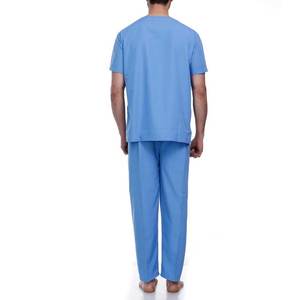 Ensemble de blouses médicales bleu clair pour hommes, col en V, manches courtes, pantalon uniforme, tenue d'hôpital, tissu tissé en coton et polyester - Product Image 3