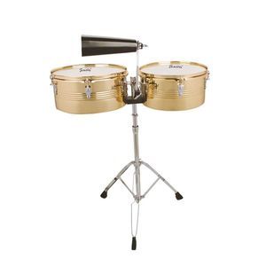 Glarry 13 "& 14" Timbales Drum Set avec Stand & Cowbell Golden Color Modèle D0100HPUR6V - Product Image 1