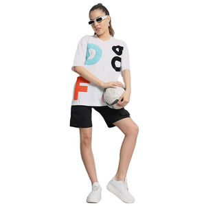 Conjunto de Dos Piezas para Mujer, Talla Grande, Poliéster/Algodón, Reversible, Estilo Veraniego, Cómodo, de Secado Rápido, Transpirable, Camiseta y Pantalones Cortos Lisos, Personalizado - Product Image 5