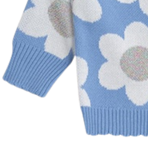Cardigan en tricot bleu ciel pour bébé avec motif floral blanc, en coton doux, boutonné devant, pour nouveau-né, nourrisson et tout-petit - Product Image 3