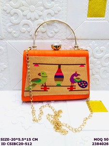 Handmade Velvet Clutch with Colorful Bird <b>Embroidery</b> | Designer Metal <b>Frame</b> Sling Bag for Women | Ethnic Party & Wedding Handbag - Product Image 2