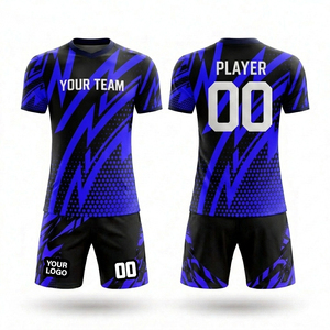 Ensemble de maillots de football personnalisés pour hommes et jeunes, uniforme de football bleu et blanc domicile/extérieur avec logo personnalisé - Product Image 2
