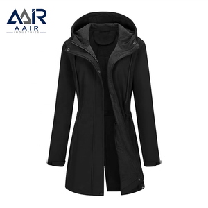 AAIR INDUSTRIES <b>Women's</b> <b>Black</b> Hooded Long Fleece Jacket Windproof <b>Winter</b> <b>Coat</b> with Zipper Closure Full Sleeve Solid Color - Product Image 1