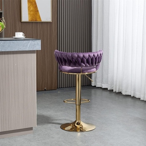 Jasmoder Modern Purple Velvet Swivel <b>Bar</b> <b>Stool</b> Gold Metal Base Footrest Luxury PU Leather Upholstered Contemporary Seat - Product Image 4