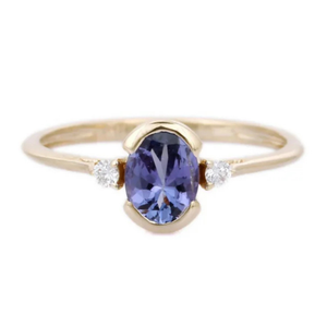 14K Gold Tanzanite and Diamond Promise Ring VVS1 Clarity IGI Certified - Product Image 1