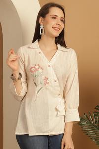 Modern Design Pure Cotton Fancy Wear Embroidery Short/Full Sleeve Short <b>Kurti</b> Top Women Western Style High Quality Ready Wear - Product Image 3