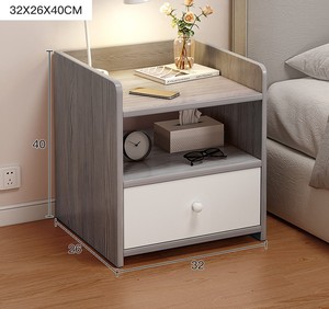 Table de chevet en bois moderne minimaliste BKS à deux tiroirs, finition gris et blanc écologique, meubles de maison, chambre à coucher, salon, rangement - Product Image 6