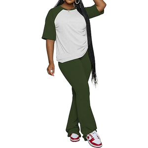 Women's Soft Cotton Two-<b>Piece</b> for Wear <b>Set</b> with Short Sleeve Top & Wide Leg Pants Casual Matching Outfit Drawstring - Product Image 4