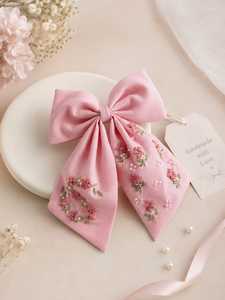โบว์ผ้าฝ้ายพิมพ์ลายหัวใจสีขาว โบว์ริบบิ้นขนาดใหญ่ กิ๊บติดผมสำหรับเด็กผู้หญิง สไตล์บูติก เครื่องประดับผมแฟชั่น - Product Image 2