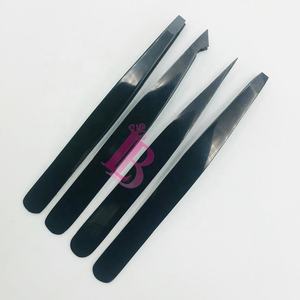 Pince à épiler noire en acier inoxydable pour sourcils, droite et biseautée, de haute qualité, avec logo, pointue - Product Image 4