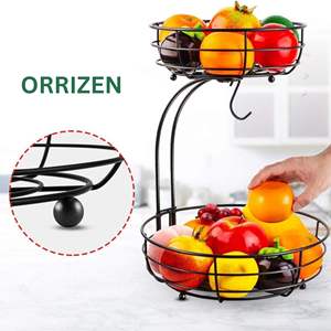 Panier à fruits et légumes en fer à 2 niveaux, écologique, durable, support à bananes, noir, 64 oz, organisateur de rangement pour la maison et la cuisine - Product Image 5